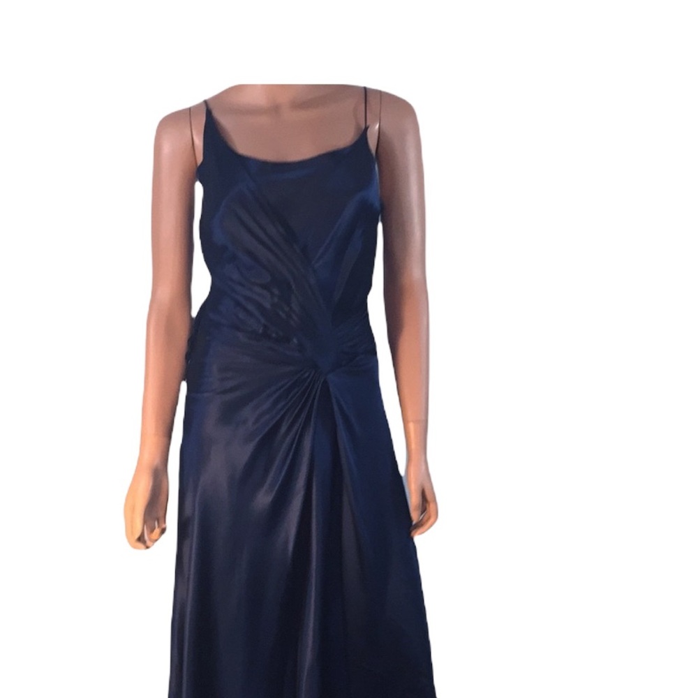 NWT Laundry by Design Silk Satin Navy Blue Twist Front Midi Dress Black Iris S - Picture 6 of 10